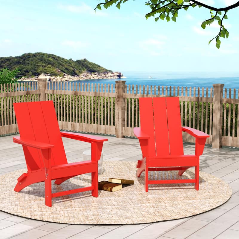 Polytrends Shoreside Folding Poly Eco-Friendly All Weather Outdoor Adirondack Chair (Set of 2) - Red