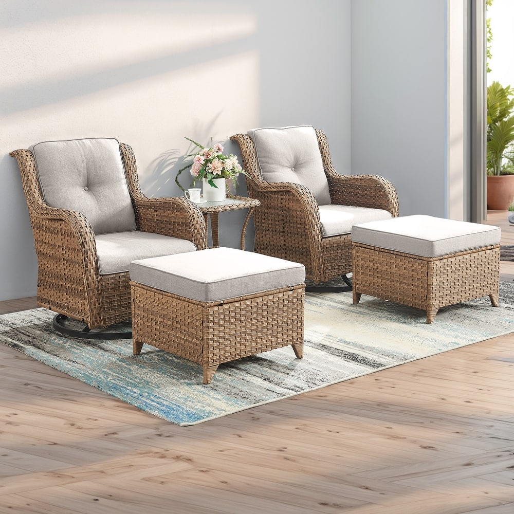 Pocassy 5-Piece Outdoor Furniture Set, Swivel chairs with Ottomans