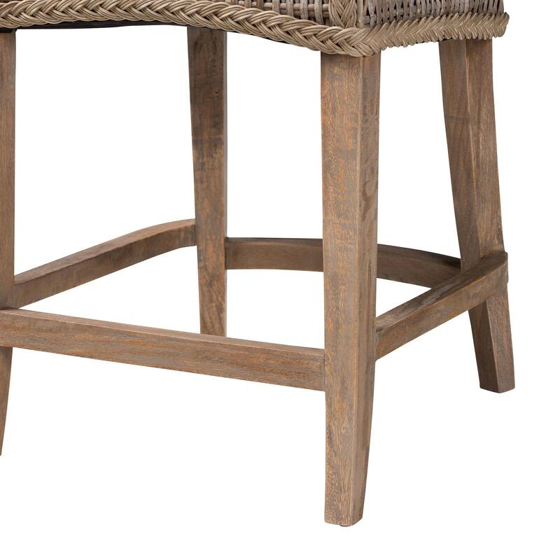 Derris Natural Rattan Counter Stool with Cushion - Tall Wingback Stool with Mango Wood Frame, Boho Coastal Style Seating