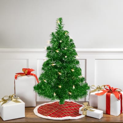 2' Paradise Lime Green Tinsel Pine Artificial Tree Clear Lights - under-3-feet