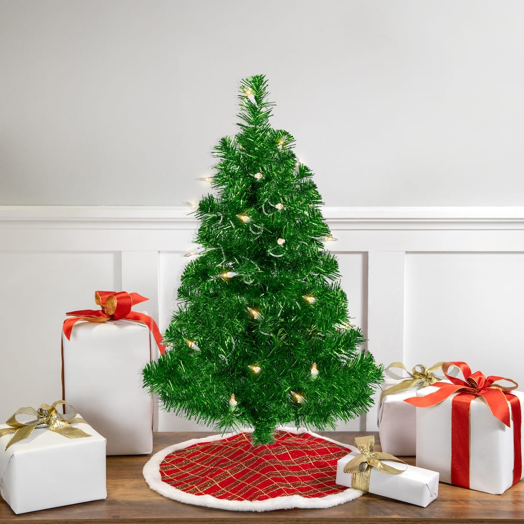 2' Pre-Lit Paradise Lime Green Tinsel Pine Artificial Christmas Tree - Clear Lights
