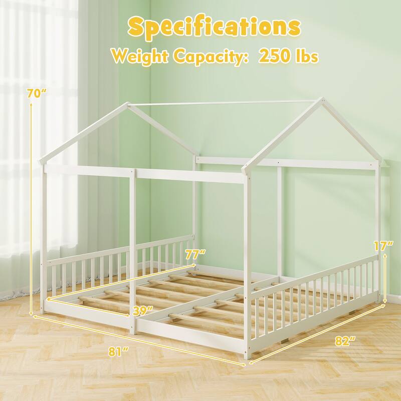 Gymax Double Floor Bed w/ Safety Guardrails No Box Spring Needed for