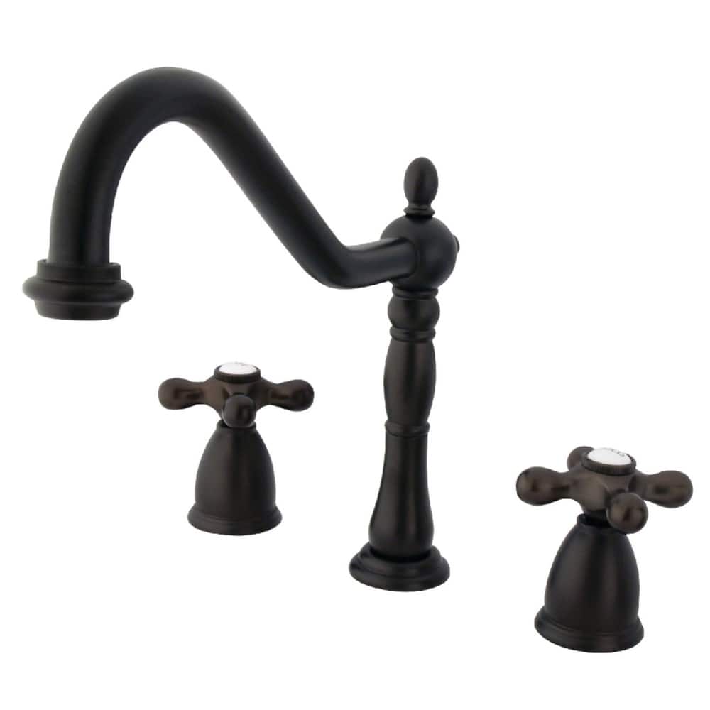 Kingston Brass Heritage Widespread Kitchen Faucet with Metal Cross