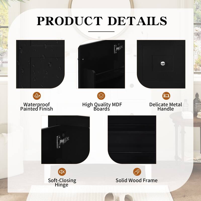 30'' Freestanding Bathroom Vanity in Black with White Integrated Ceramic Sink - 30'' x 18.3'' x 33.7''