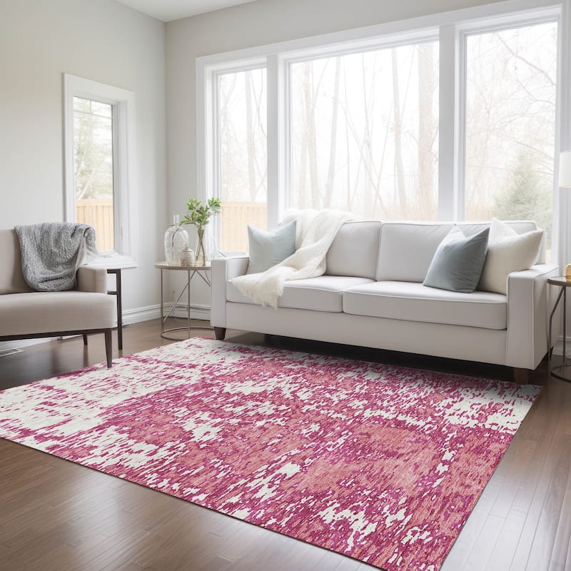 Machine Washable Indoor/ Outdoor Abstract Pixels Chantille Rug