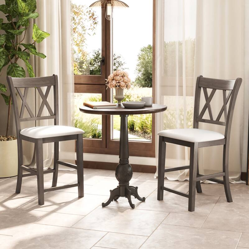 Gymax 2PCS Bar Stools 24''Counter Height Stools w/ Linen Fabric