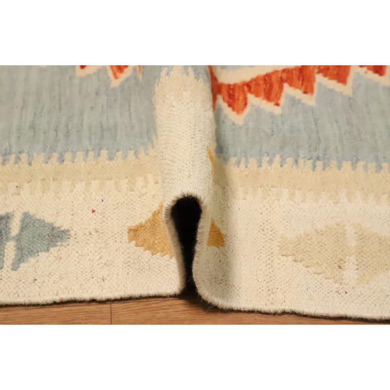 Hand Woven Oriental 100% Wool Carpet Southwestern Tribal Navy Blue & Blues Kilim Area Rug - 4' 9'' X 3' 2''