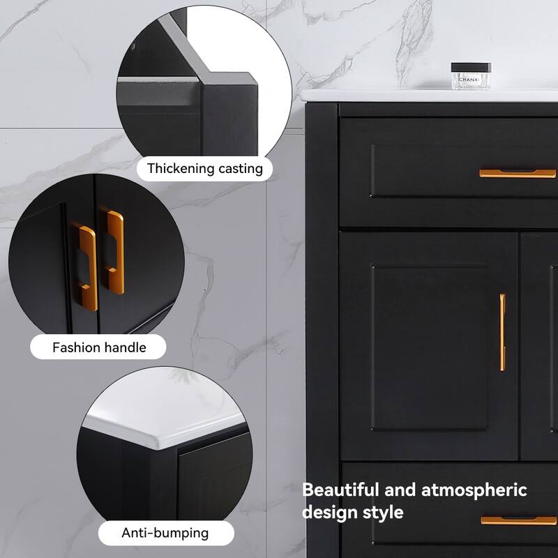 48 Inch Bathroom Vanity with Ceramic Sink Combo, MDF Freestanding Vanity Cabinet with 4 Soft Close Doors and 4 Drawers