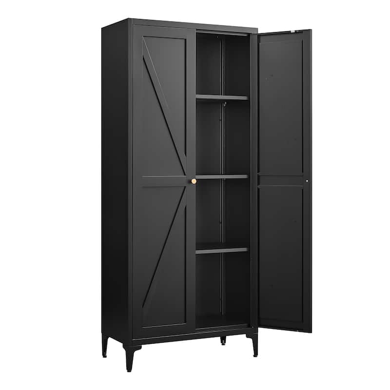 2 Doors Metal Storage Cabinet Kitchen Pantry Cabinet With Adjustable Shelves Tall Steel Cabinet Locker