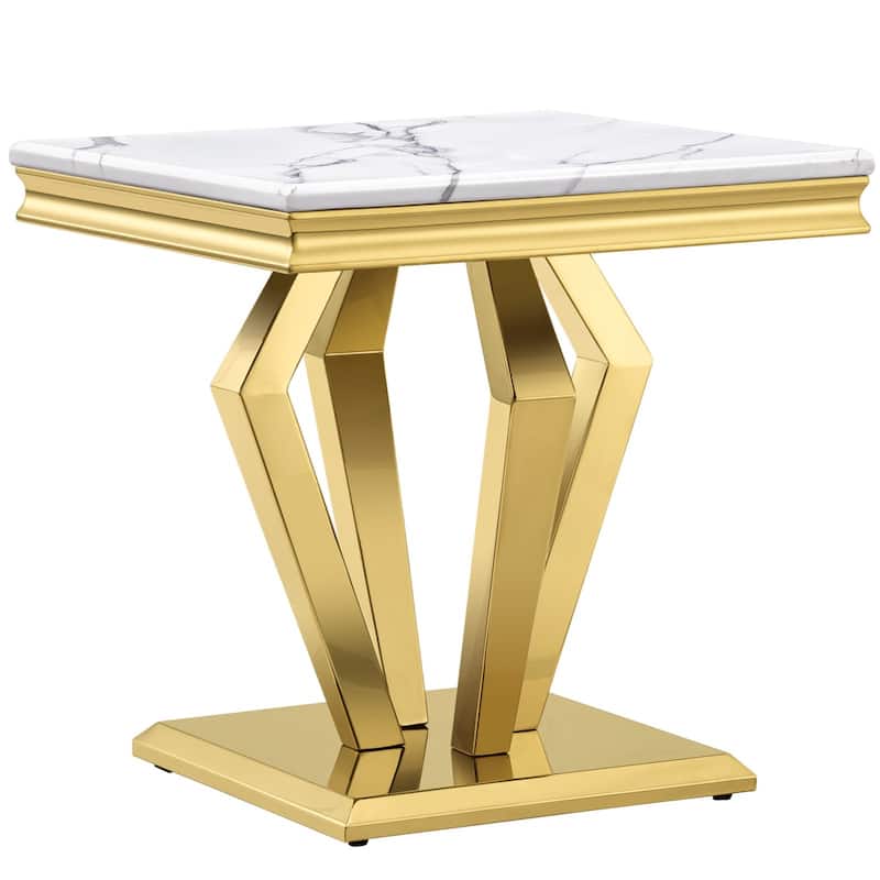 End Table with mirror Geometric Metal Base for Living Room, Bedroom, Sofa Couch