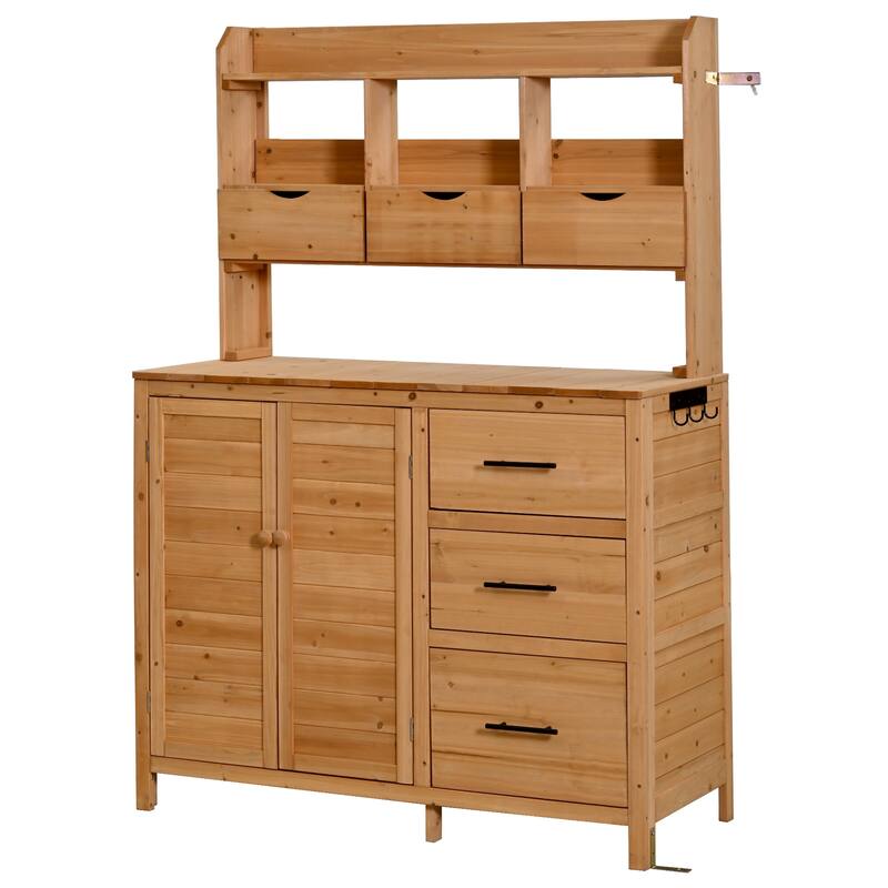 45" Farmhouse Patio Potting Bench Garden Workstation with 6 Drawers & Cabinet