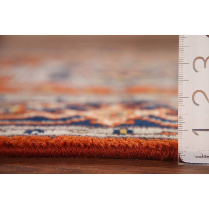 Orange Geometric Heriz Serapi Oriental Accent Rug Handmade Wool Carpet - 2'11"x 4'11"