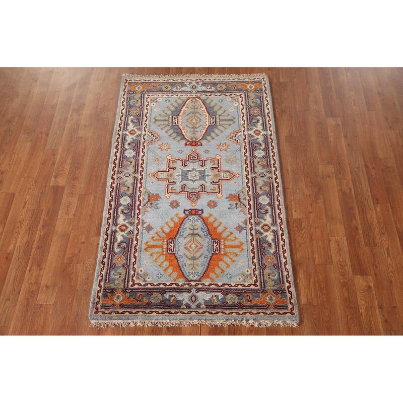 Light Blue Kazak Oriental Accent Rug Wool Carpet - 3'0"x 5'1"
