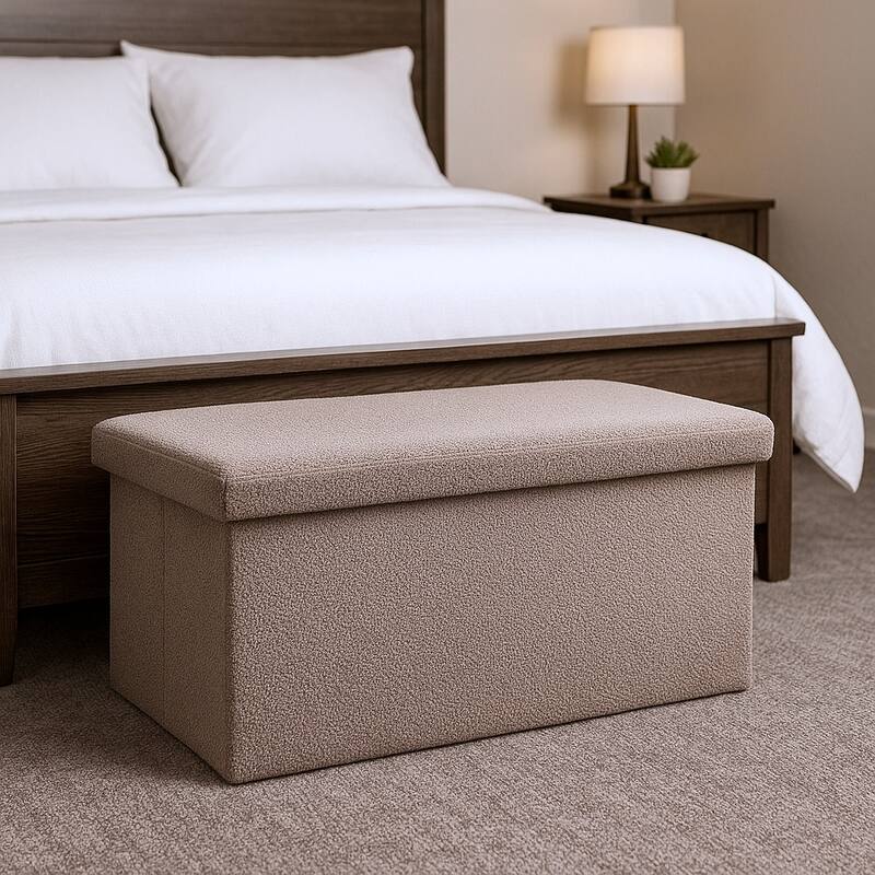 HomeRoots 30" White Boucle Storage Ottoman - Taupe