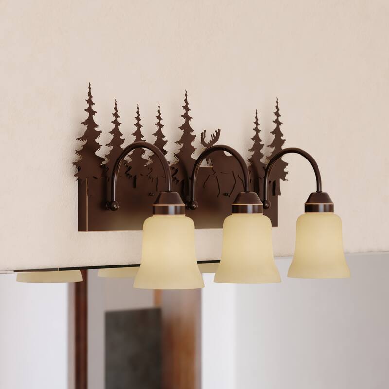 Yellowstone 3 Light Bronze Rustic Moose Bathroom Vanity Fixture - 24.75-in W x 13.75-in H x 7.75-in D - Burnished Bronze - 24.75-in W x 13.75-in H x 7.75-in D