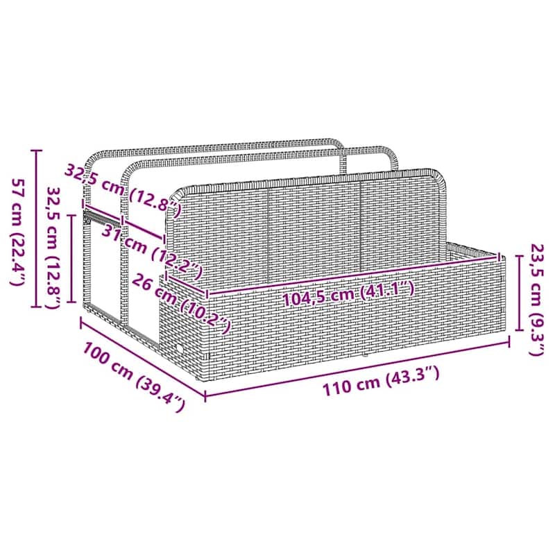 vidaXL Poolside Float Storage Beige/Black/Grey PE Rattan - 39.4 x 43.3 x 22.4