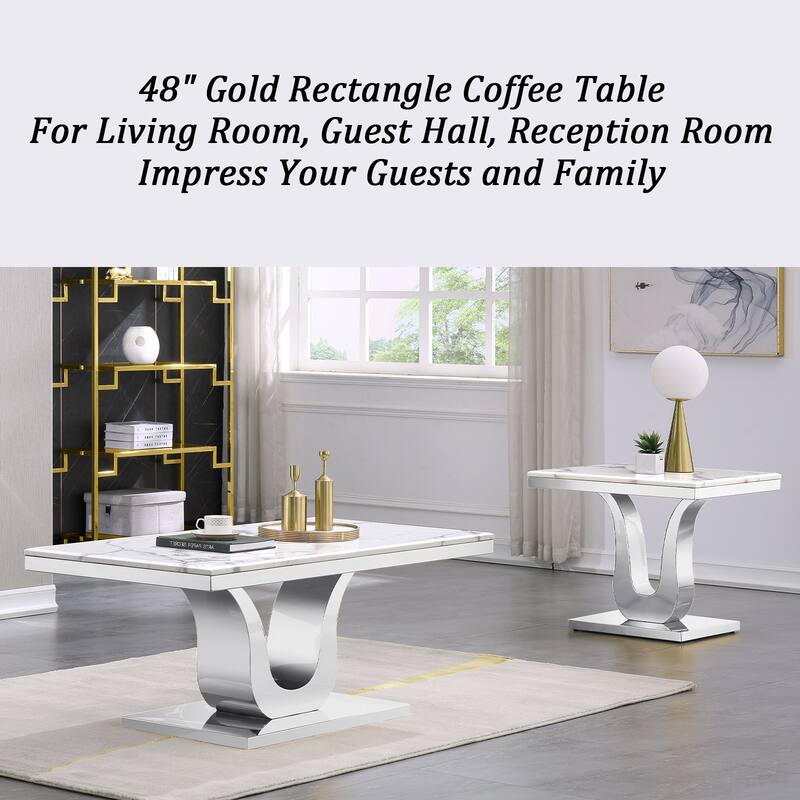 Modern Coffee Table 48 inch White Rectangle Living Room Tea Table for Living Room Guest Hall Reception Room
