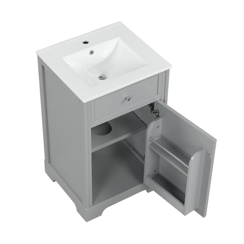 Freestanding Bathroom Vanity with Single Sink, Painted Finish, and Adjustable Shelf, 20"x18"x34" - 20in L