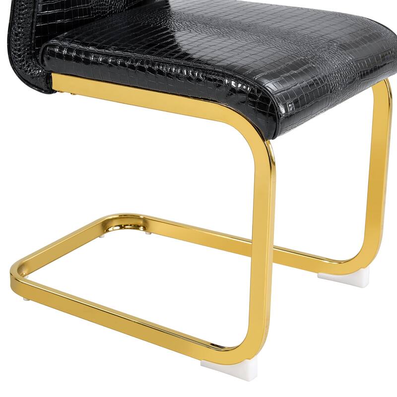 Retro Alligator-Embossed Faux Leather Dining Chairs with Crystal Buckle, Accent Upholstered Kitchen Chairs