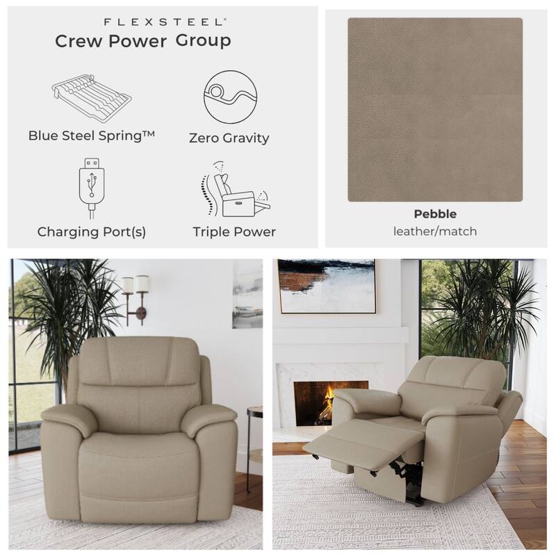 Crew Top Grain Leather Power Recliner with Power Headrest & Lumbar by Flexsteel