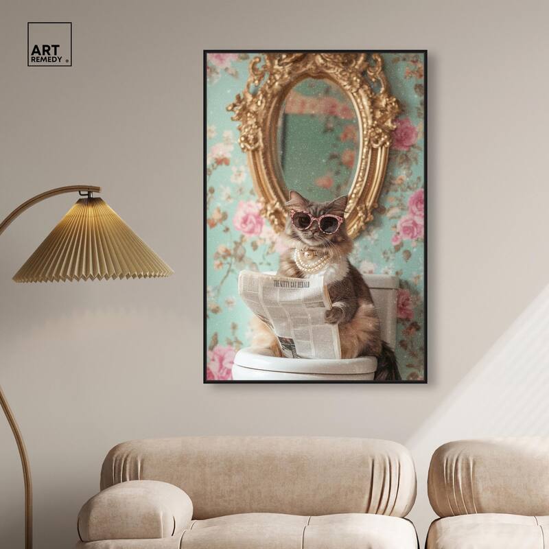 Ornate Kitty Toilet Time Canvas by Art Remedy