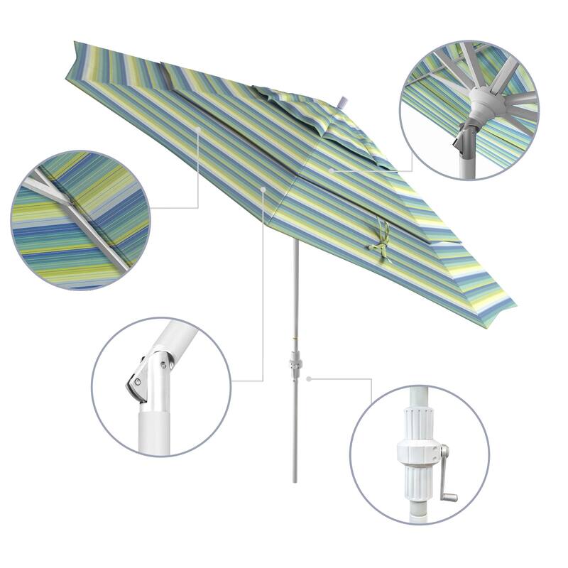 California Umbrella 11' Rd. Aluminum Patio Umbrella, Crank Lift, Collar Tilt, Dbl Wind Vent, White Finish, Sunbrella Fabric