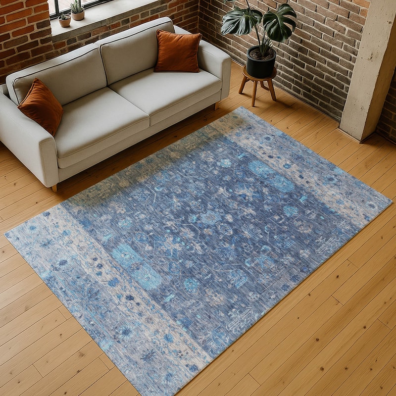 Machine Washable Indoor/ Outdoor Traditional Border Chantille Rug