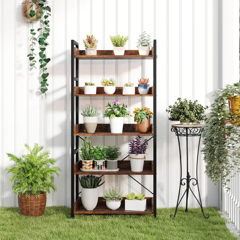 Costway 1/2 PCS 5-Tier Storage Rack with 4 Hooks Open Display Shelves