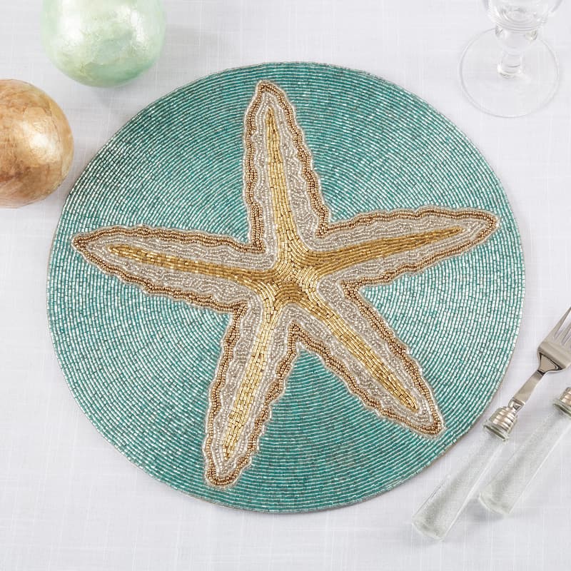 Starfish Beaded Design Table Placemats (Set of 4) - 15"