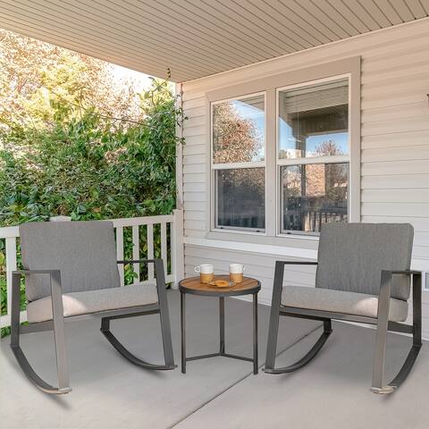 COSIEST 3 Piece Oversize Bistro Set Patio Rocking Chairs with Coffee Table