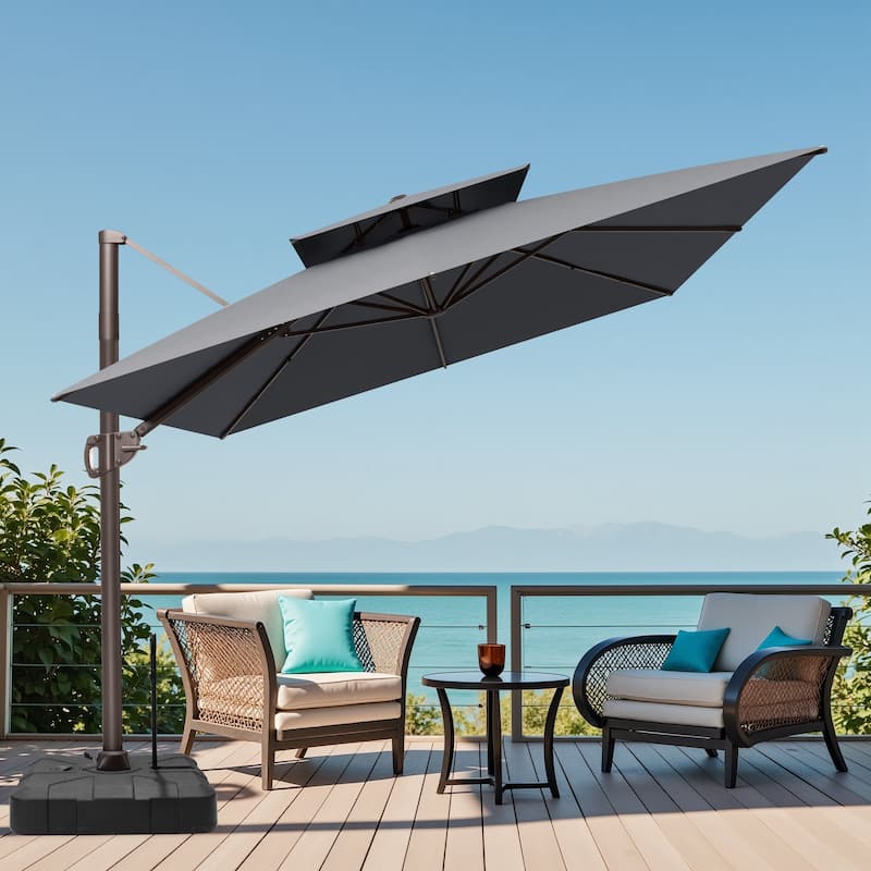 9x12 FT Rectangular Outdoor Patio Double Top Cantilever Offset Umbrella with Rod Base