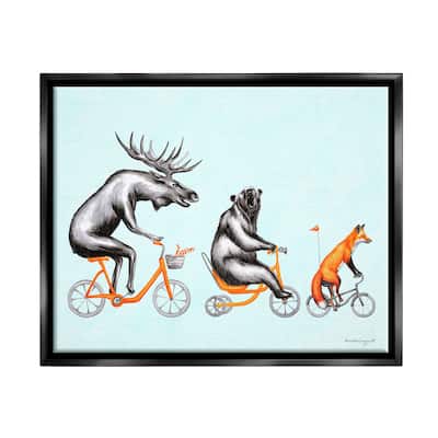 Stupell Wildlife Animals Riding Bikes Moose Bear Fox Floater Frame, Design by Amelie Legault