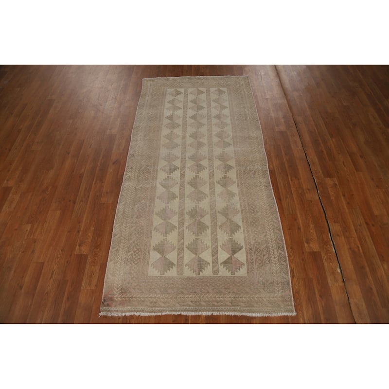 Geometric Balouch Oriental Vintage Runner Rug Handmade Wool Carpet - 3'4"x 6'10"