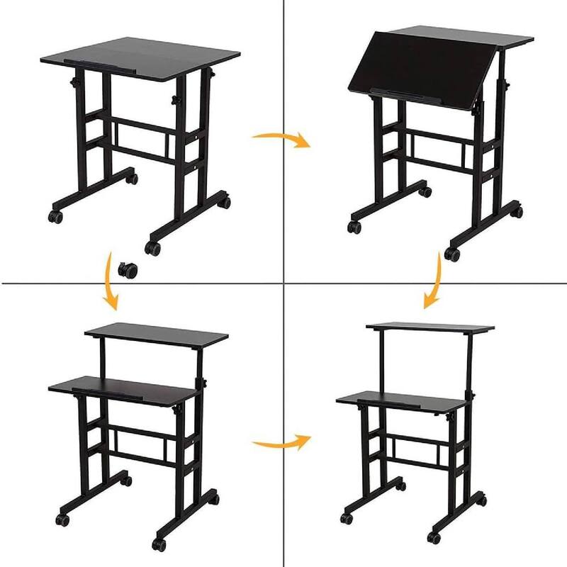 Height Adjustable Standing Mobile Computer Desk with 4 casters