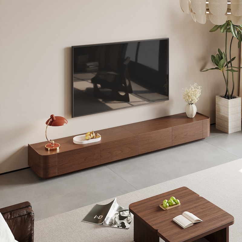 Mid-Century ModernTV Stands,4-6 Drawers, Solid Wood Brown Media Console - 94.5"