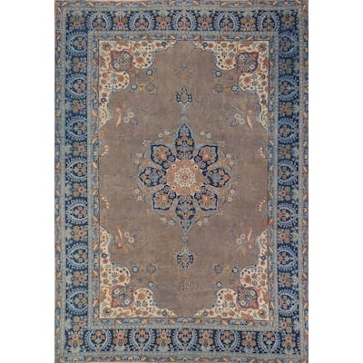 Grey Tabriz Persian Vintage Area Rug Hand-Knotted Bedroom Wool Carpet - 7'10" x 11'0"