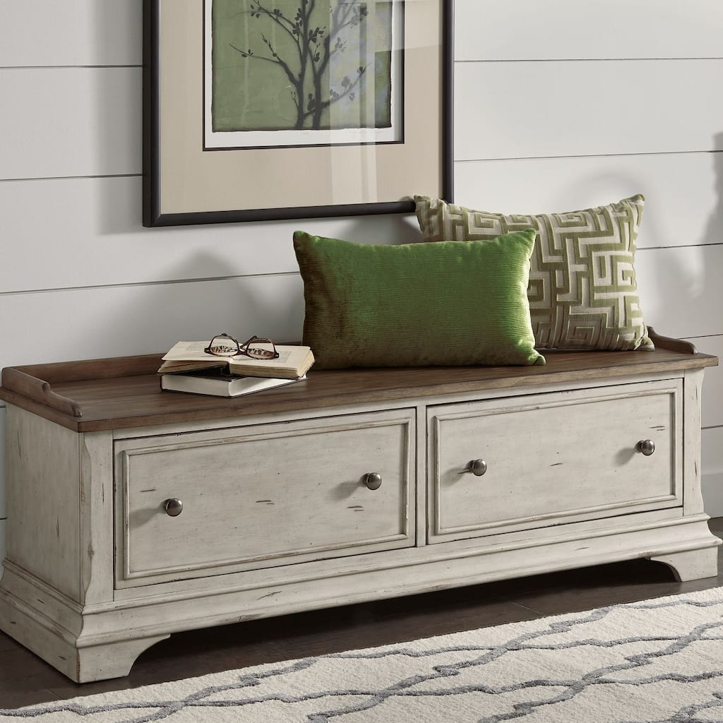 Morgan Creek Antique White Wire Brushed Tobacco Accents Storage Hall Bench