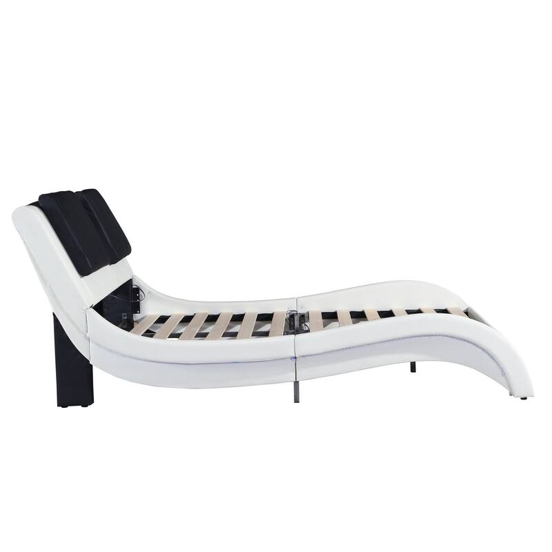 Queen Faux Leather Upholstered Platform Bed Frame with LED lighting, Bluetooth connection to play music control