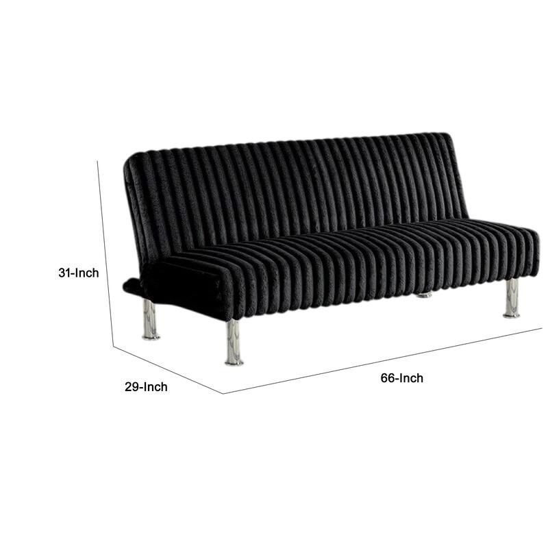 Hini Fold Out Futon Sofa Bed, Rich Black, Modern Chrome Metal Legs