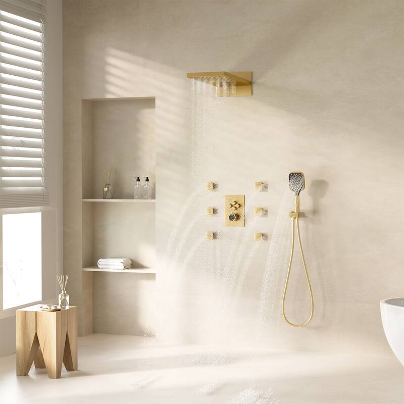 Wall Mounted 20 Inch Dual-function Rainfall Shower Head 4 Function Thermostatic Shower System