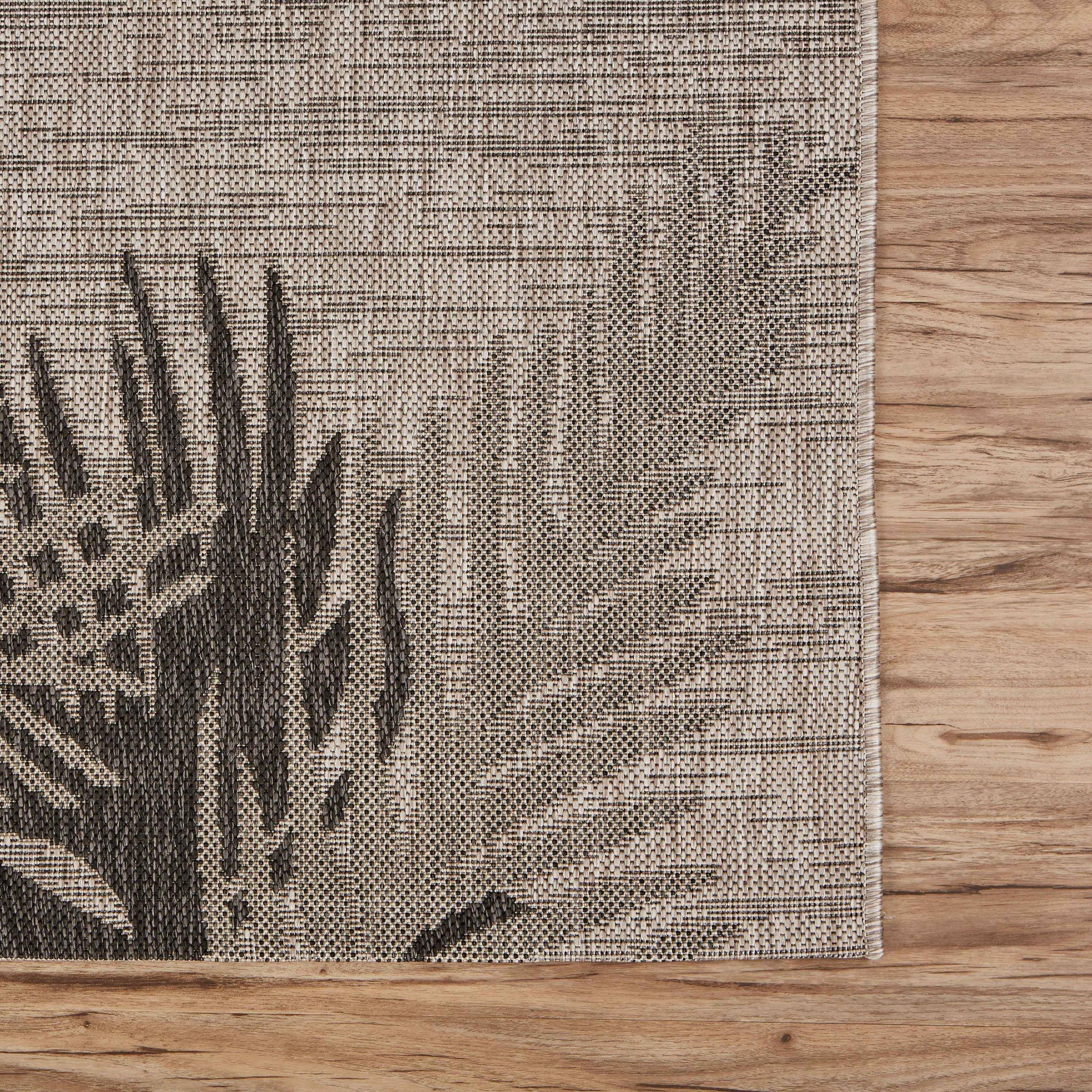 5' X 7' Beige Palm Leaves Indoor Outdoor Area Rug 6' x 7' Bed Bath