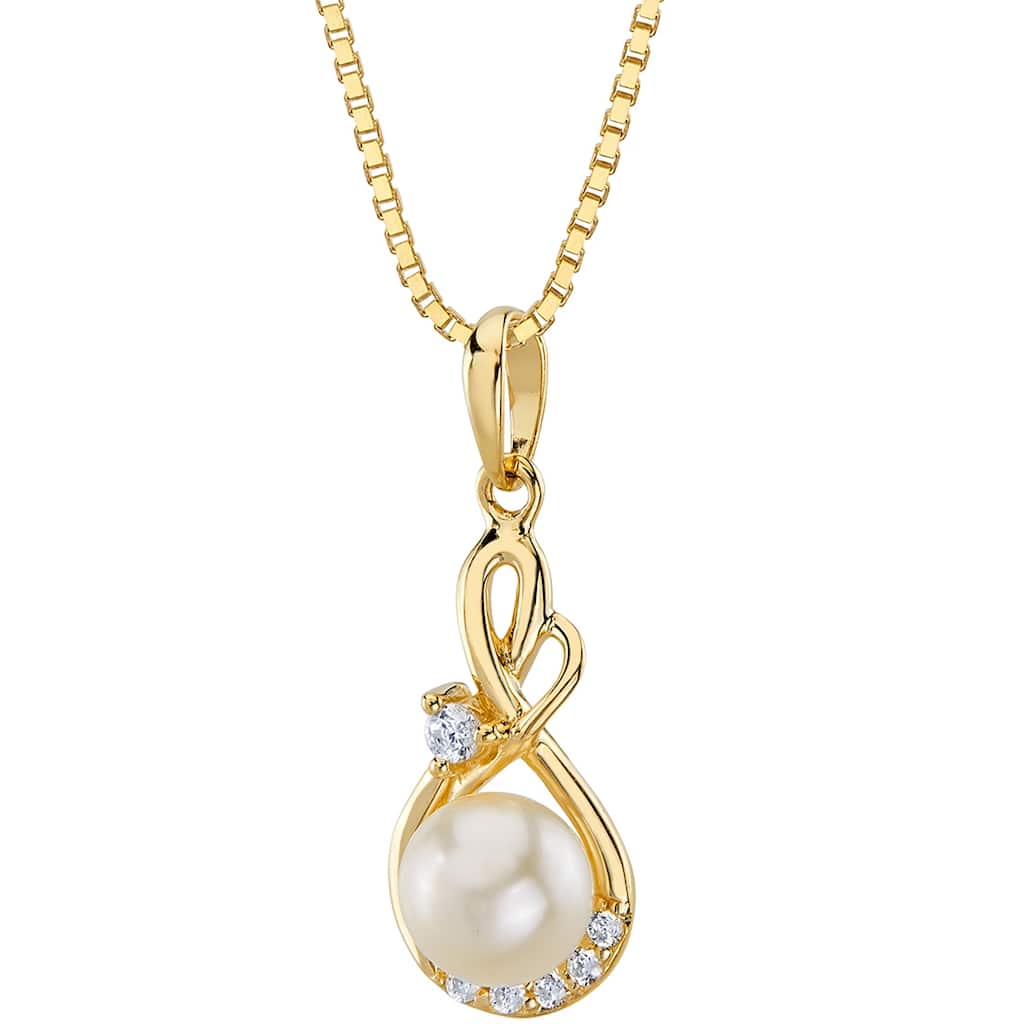 Oravo 14k Yellow Gold Freshwater Pearl Infinity Swirl Pendant Necklace