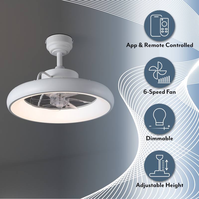 Loren 20" Modern 6-Speed Metal Dimmable Smart LED Ceiling Fan, App & Remote - 11.5 Inches