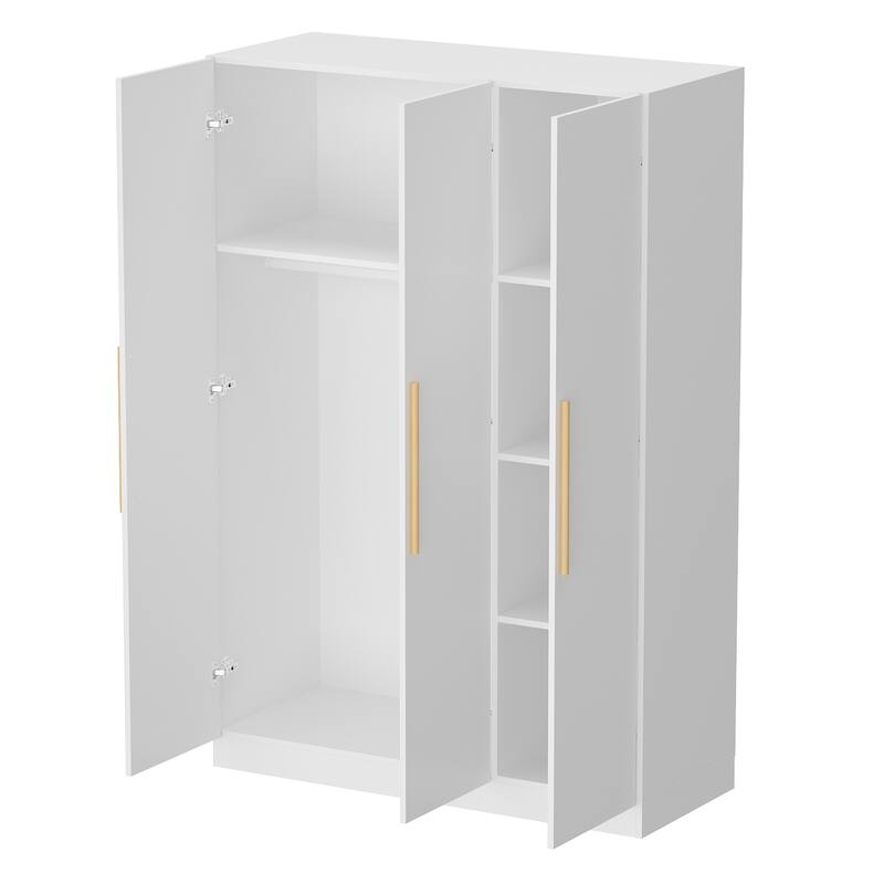 Timechee 47.2" Armoire Clothes Storage Solid Wood Handles Wardrobe White