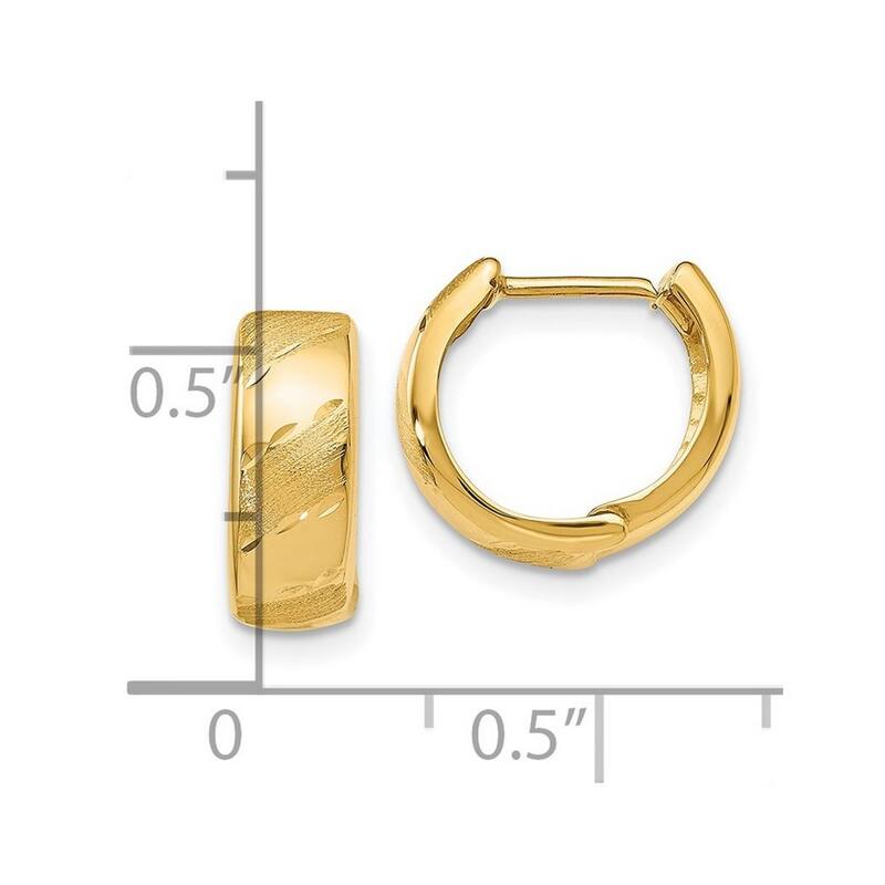 Curata 14k Yellow Gold Textured Polished and Satin Hinged Huggies Hoop Earrings (6mm x 13mm)