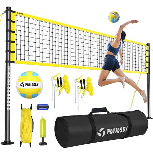 slide 2 of 11, Outdoor Portable Volleyball Net Set System - Quick & Easy Setup Adjustable Height Steel Poles
