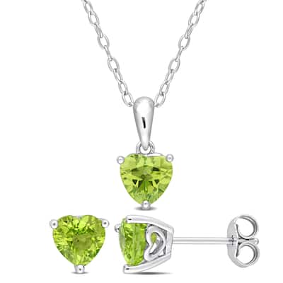 Miadora 2 1/2ct TGW Heart-Shape Peridot Set of Necklace and Earrings in Sterling Silver