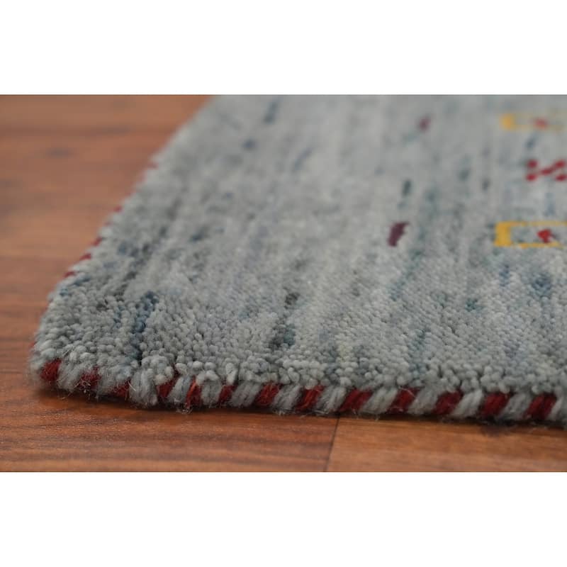 Hand Knotted Oriental 100% Wool Carpet Tribal Animal Pictorial Greys & Charcoal Gabbeh Runner Rug - 8' 0'' X 2' 9''