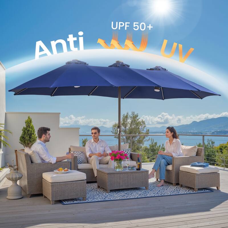 ​OVIOS 15ft Double Side Patio Outdoor Umbrella with Crank & LED Light