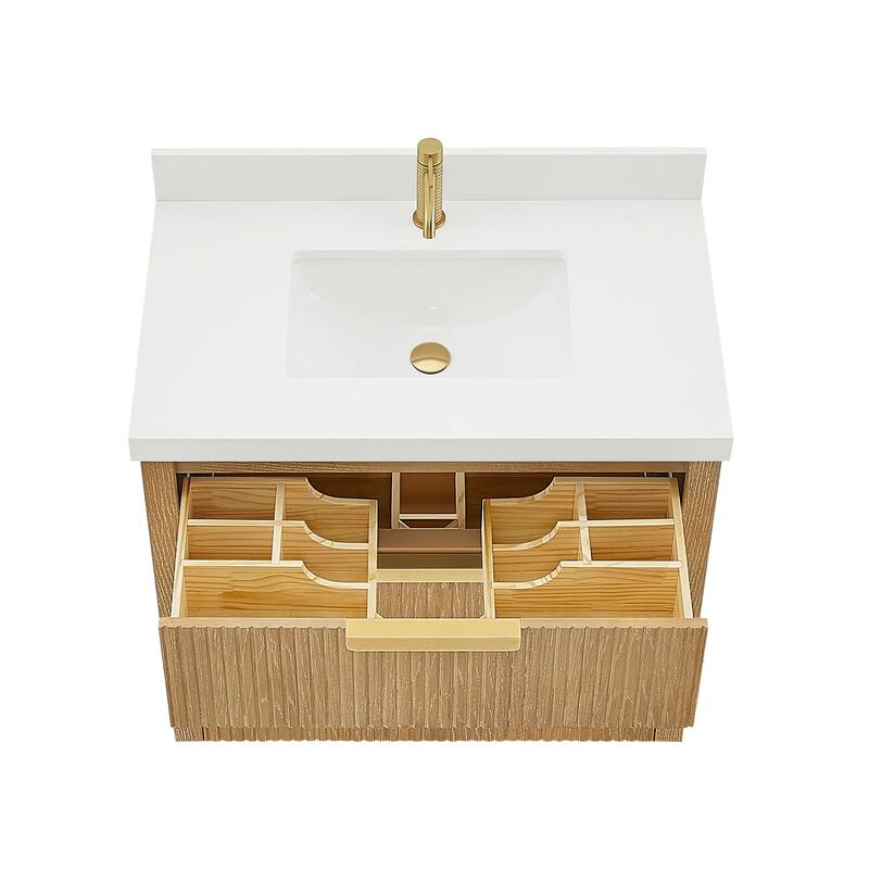 Santarem Single Vanity with Pure White Quartz Stone Top without Mirror